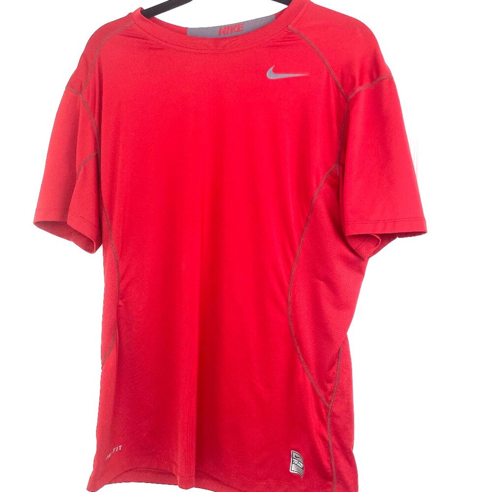 Nike Pro Combat Shirt Mens L Red Dri Fit Fitted Compression Short Sleeve Sports